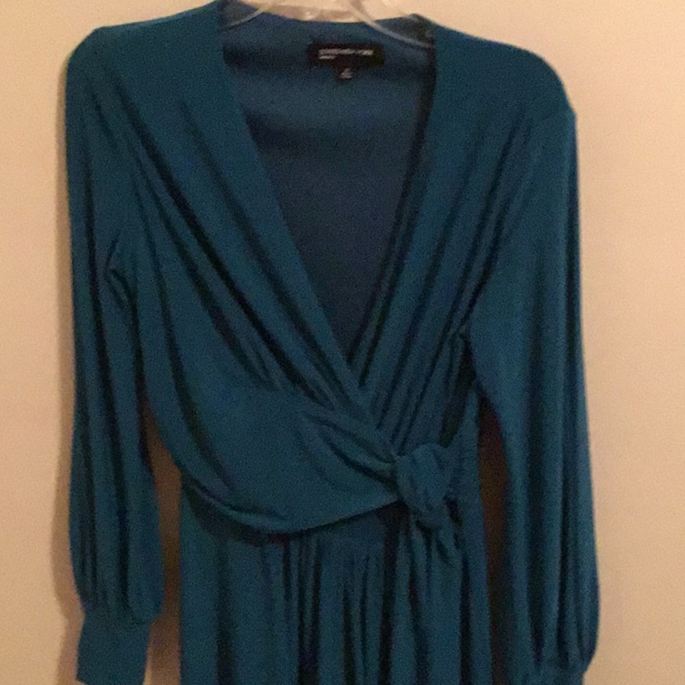 Teal wrap dress- lovely cuff sleeves
